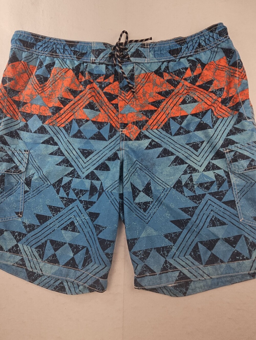 The Foundry Supply Co Swim Shorts Men's 2XL Blue Geometric Print Cargo Pockets0